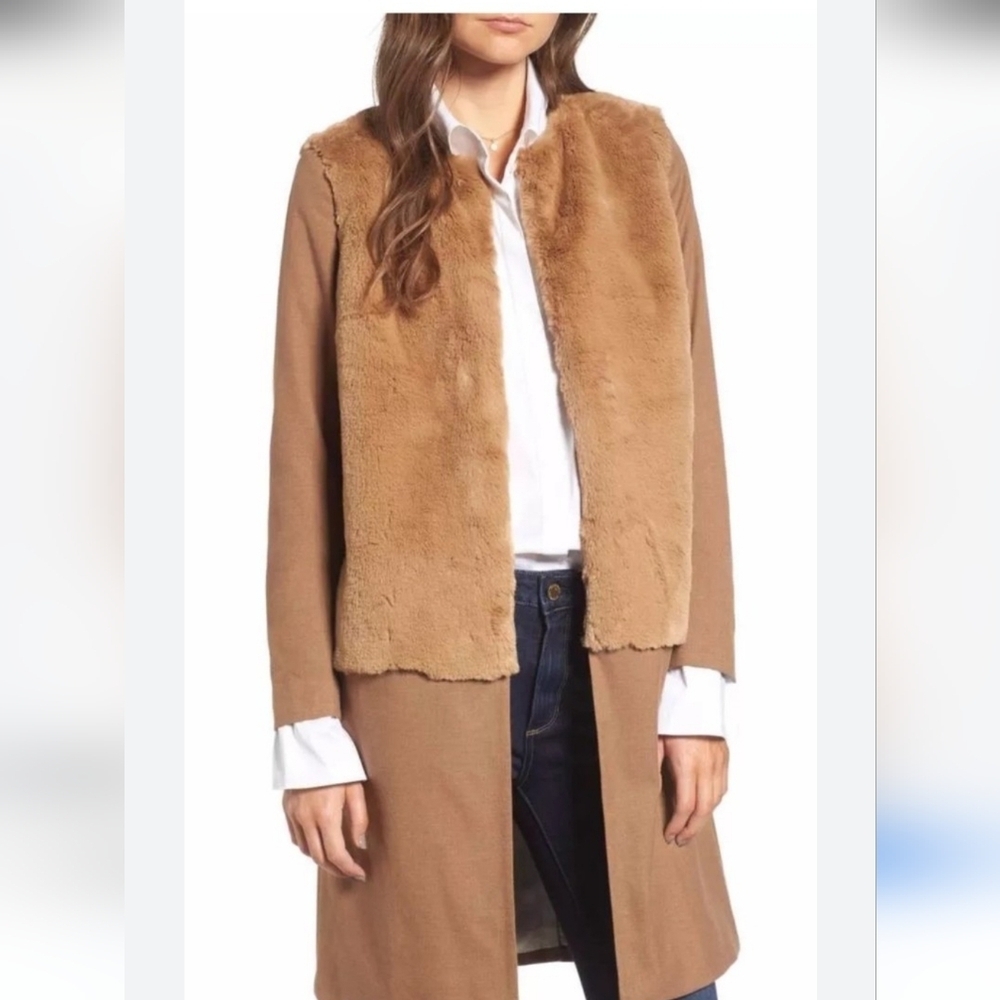 TREASURE & BOND × SOMETHING NAVY coveted Tan Faux Fur Women's Coat. Small